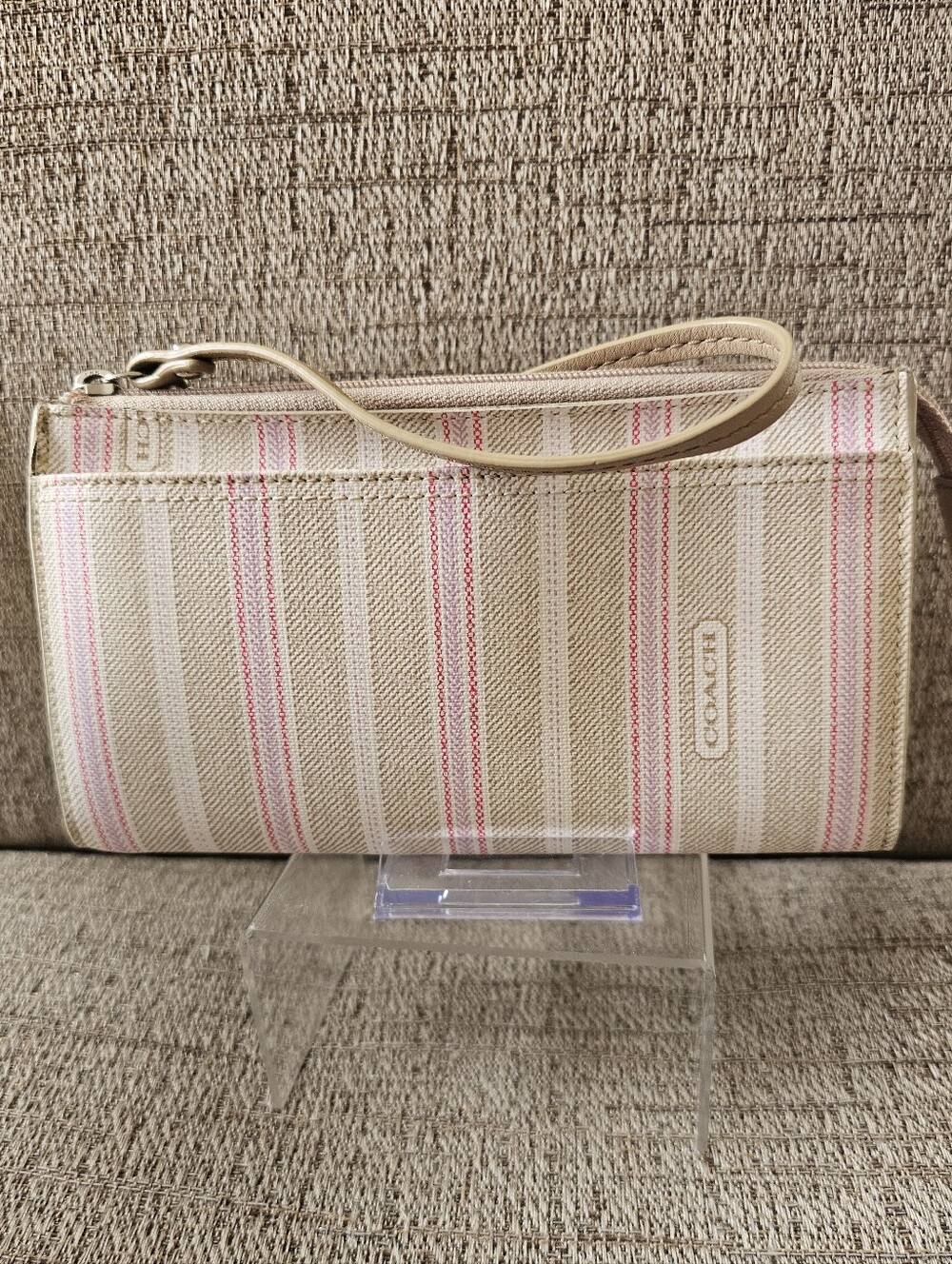 COACH Legacy Weekend Striped Beige Pink  Continential Zip-Around Wallet EUC COA